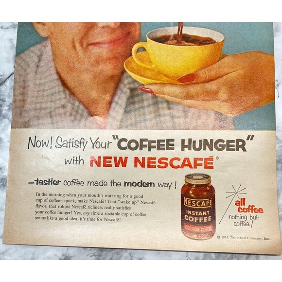 Nescafe Instant Coffee Hunger Vintage Print Ad 1950s Mid Century Kitchen Decor - Picture 5 of 6